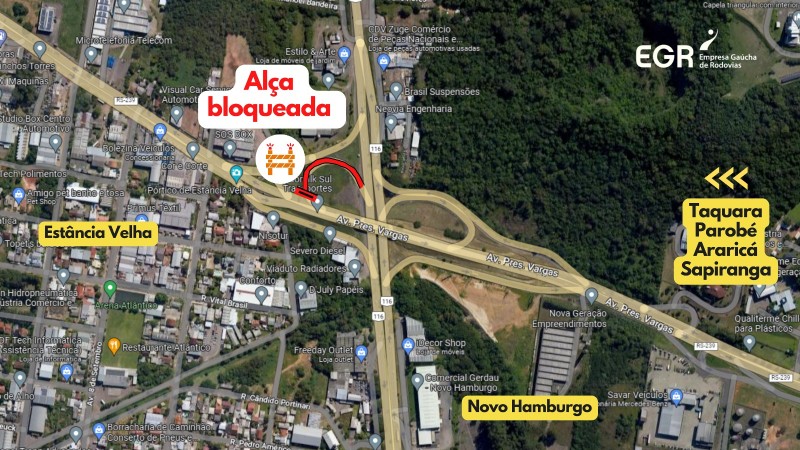 Mapa mostra estrada com bloqueio e opções de desvios e rotas alternativas.