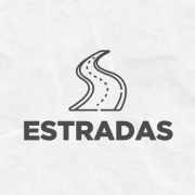 Em um card branco, no meio há um desenho de uma rodovia e a palavra "Estradas" escrito abaixo. No canto inferior direito está o logotipo do Governo do Estado do Rio Grande do Sul.